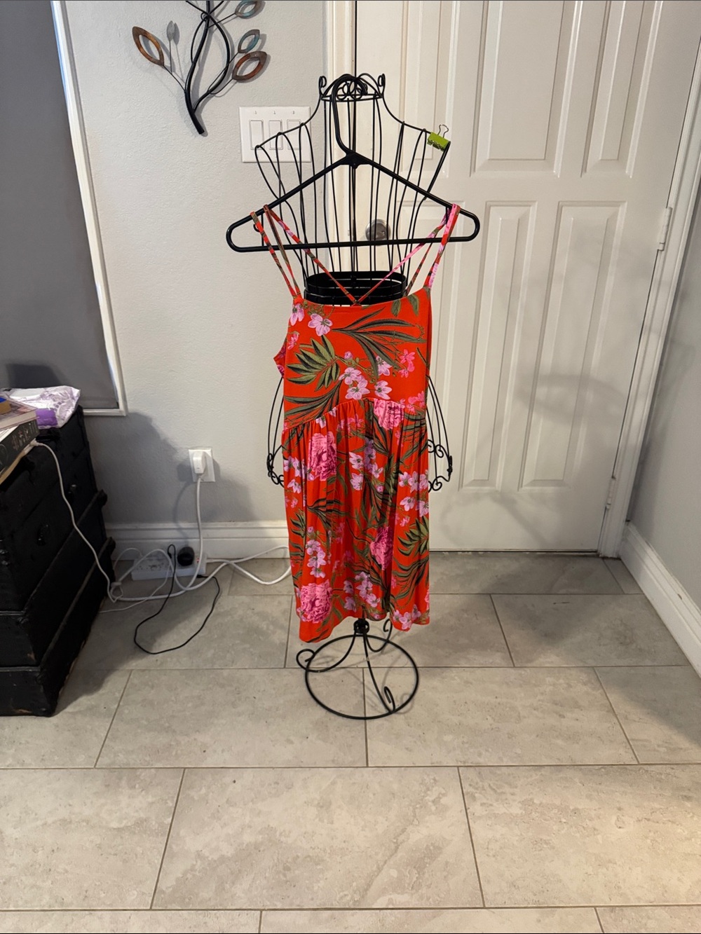 Old Navy Red Floral Midi Sundress with Pink Print